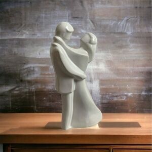 Vintage 1980s Newlyweds White Glazed Ceramic Wedding Couple Figurine 11.5"